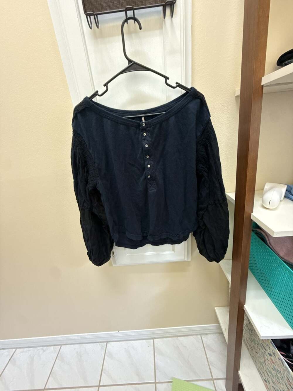 Free People Light Magic Henley Size M Black Long Sleeve Top